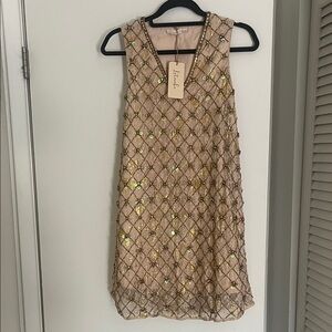 Anthropologie Gold and Cream Mini Dress